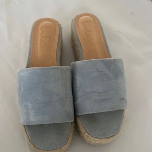 Baby blue suede platforms